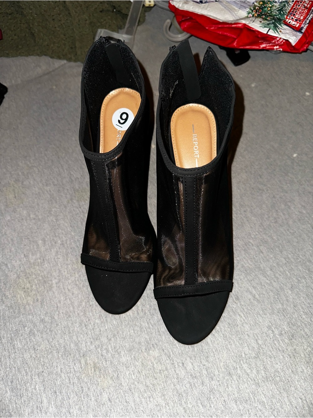 Black heels bootie peep toe block heels size 9